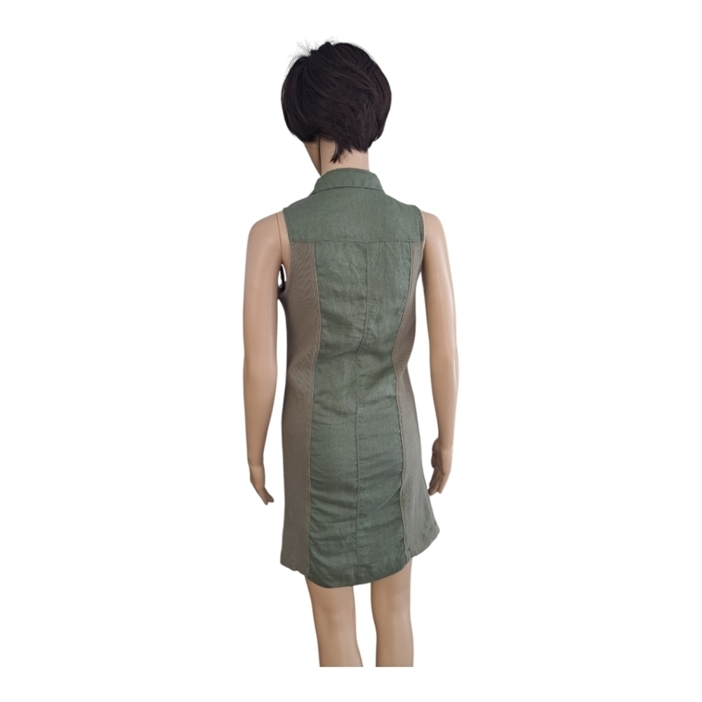 GUESS linen khaki sleeveless mini dress snap closure tunic - Picture 4 of 13